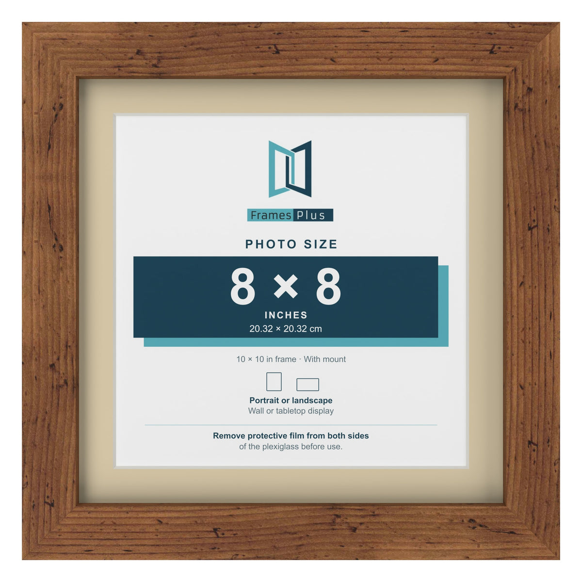 Rustic 10 x 10 inch picture frame with an ivory mount for an 8 x 8 inch photo