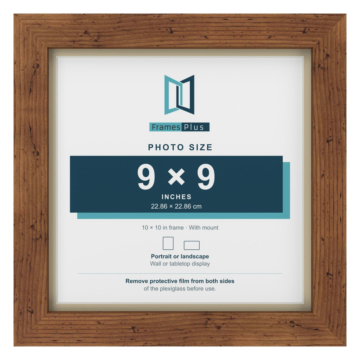 Rustic 10 x 10 inch picture frame with an ivory mount for a 9 x 9 inch photo