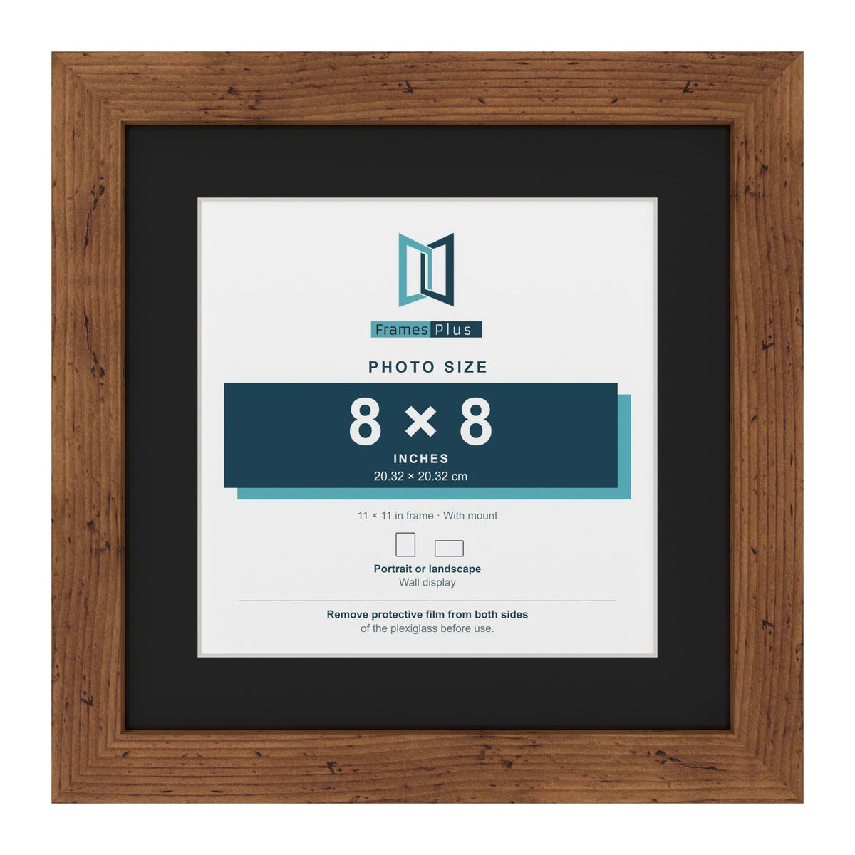 Rustic 11 x 11 inch picture frame with a black mount for an 8 x 8 inch photo