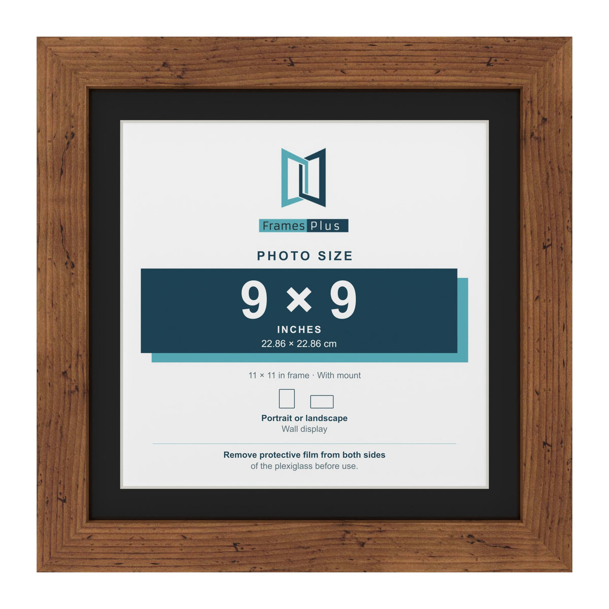Rustic 11 x 11 inch picture frame with a black mount for a 9 x 9 inch photo