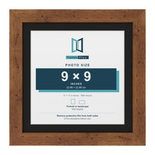 Rustic 11 x 11 inch picture frame with a black mount for a 9 x 9 inch photo
