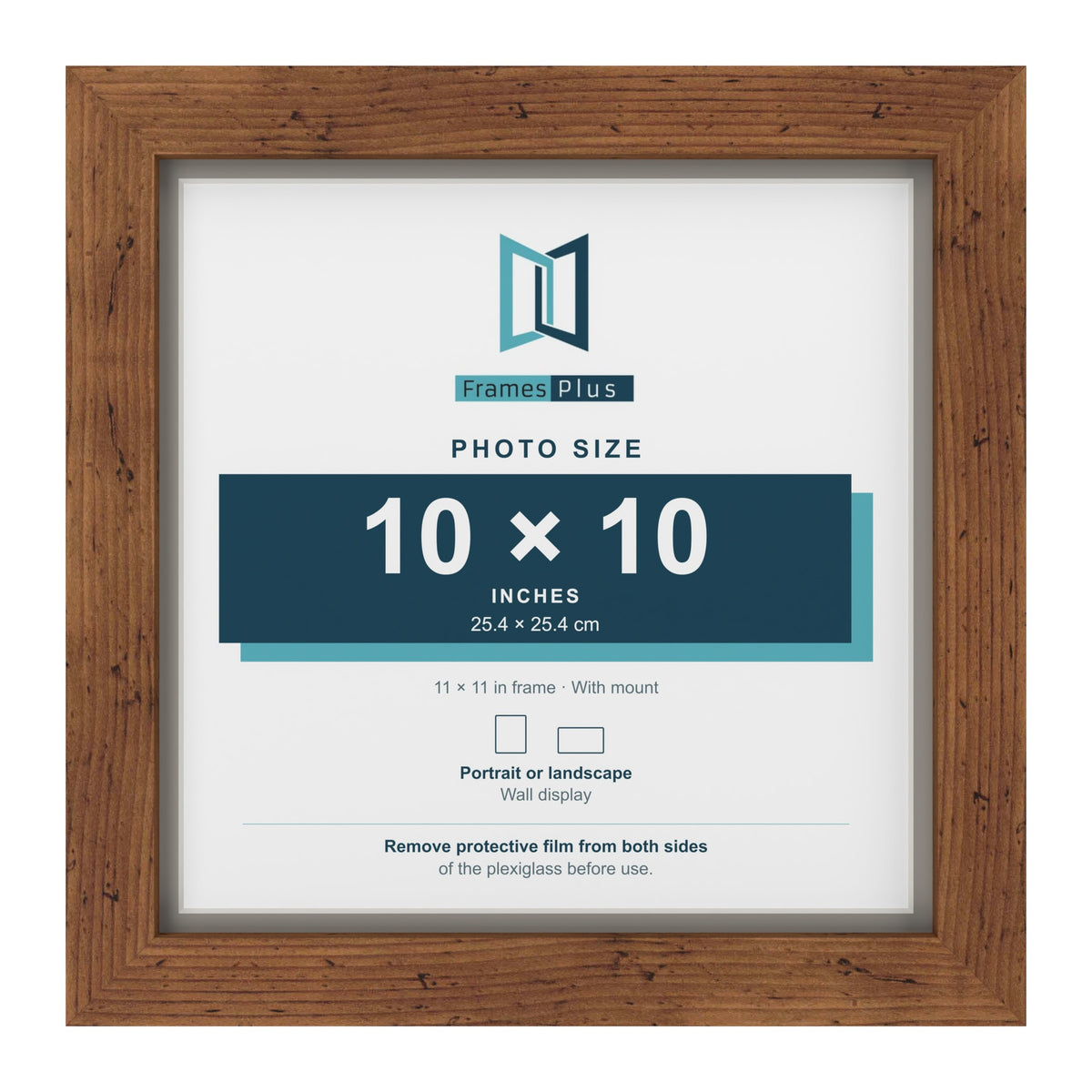 Rustic 11 x 11 inch picture frame with a Dawn Grey mount for a 10 x 10 inch photo