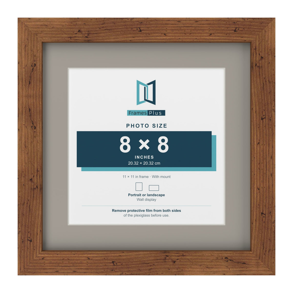 Rustic 11 x 11 inch picture frame with a Dawn Grey mount for an 8 x 8 inch photo