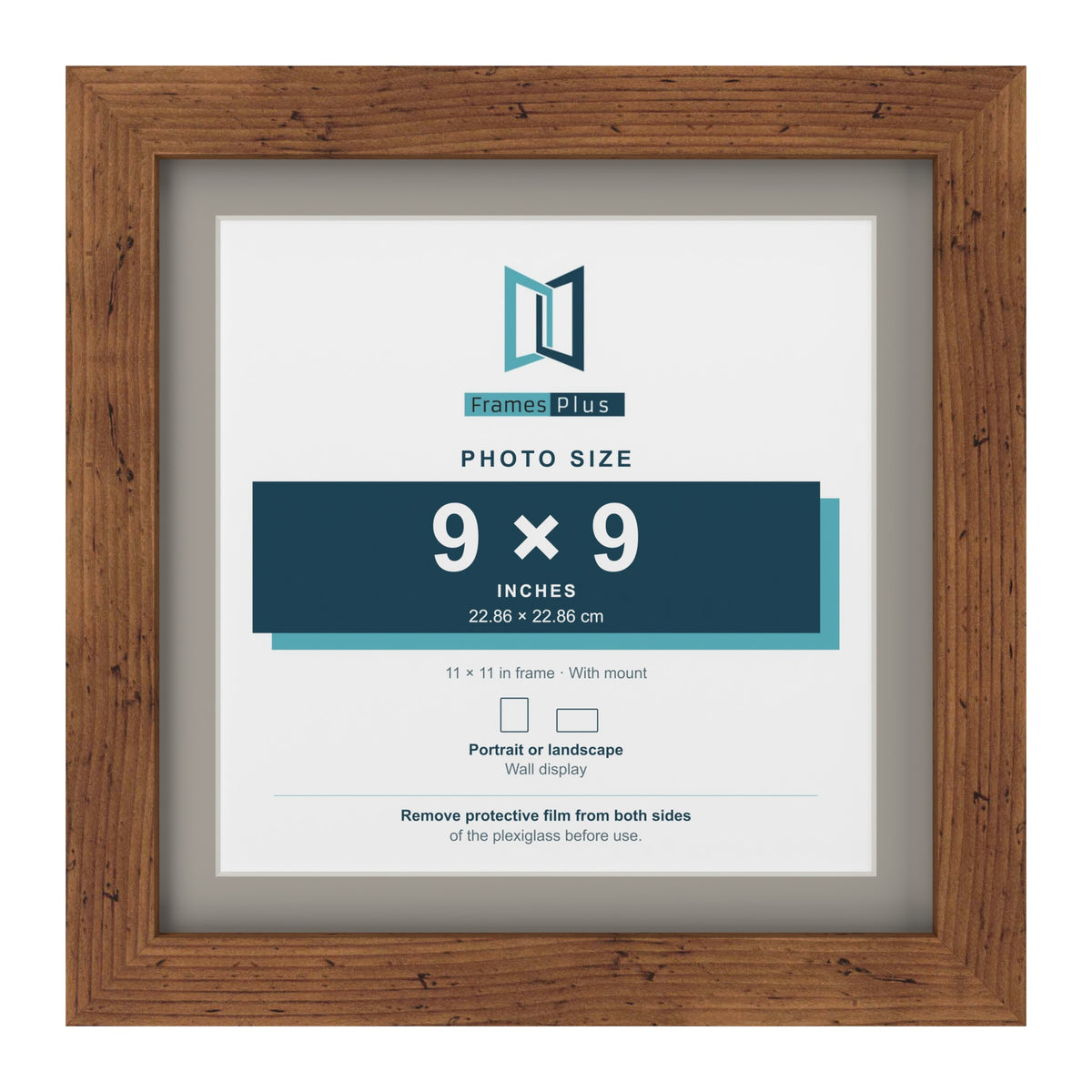 Rustic 11 x 11 inch picture frame with a Dawn Grey mount for a 9 x 9 inch photo