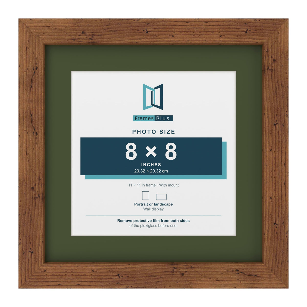 Rustic 11 x 11 inch picture frame with a green mount for an 8 x 8 inch photo