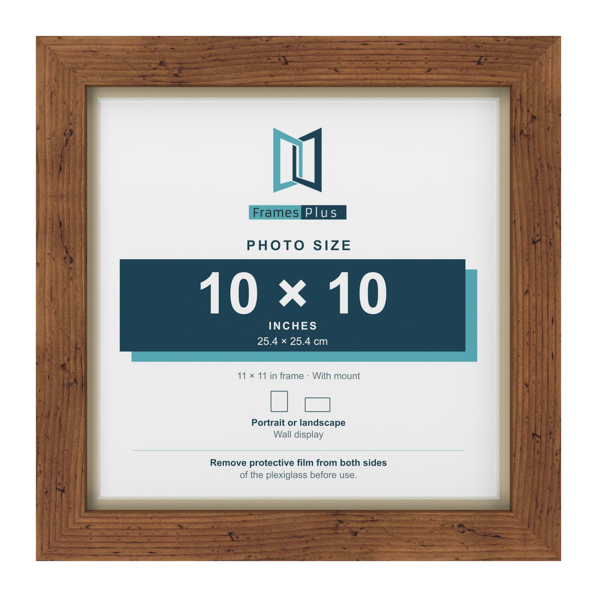 Rustic 11 x 11 inch picture frame with an ivory mount for a 10 x 10 inch photo