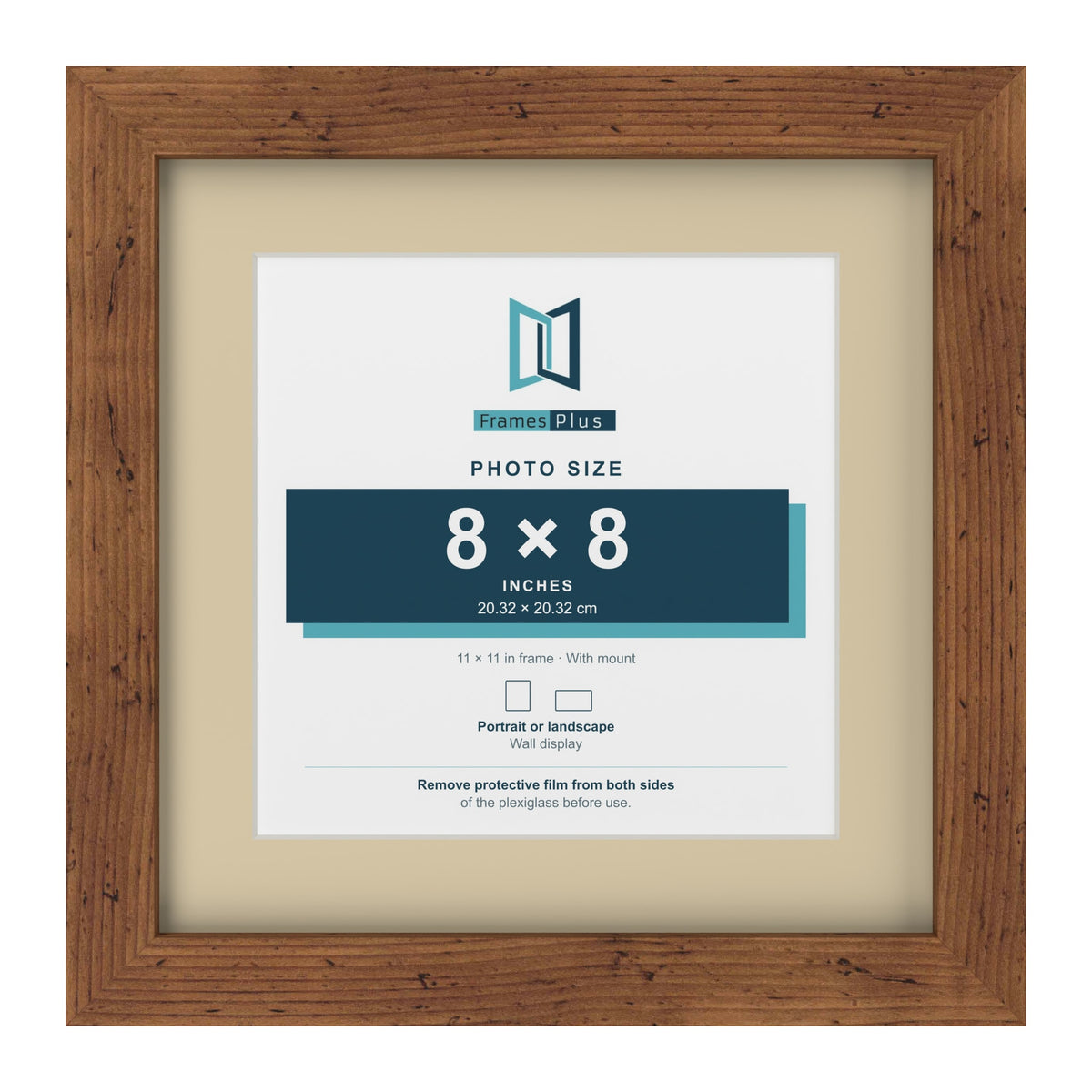 Rustic 11 x 11 inch picture frame with an ivory mount for an 8 x 8 inch photo