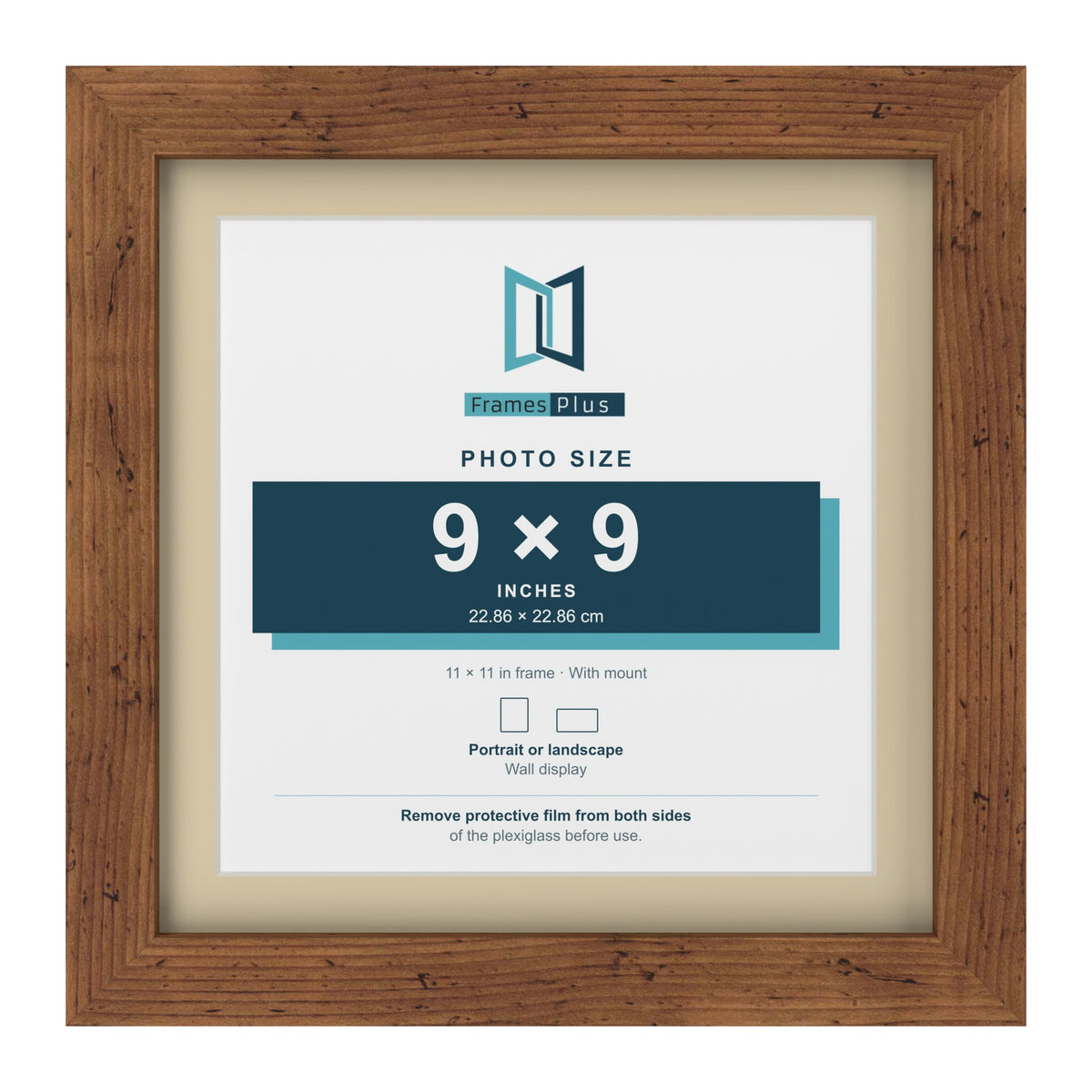 Rustic 11 x 11 inch picture frame with an ivory mount for a 9 x 9 inch photo