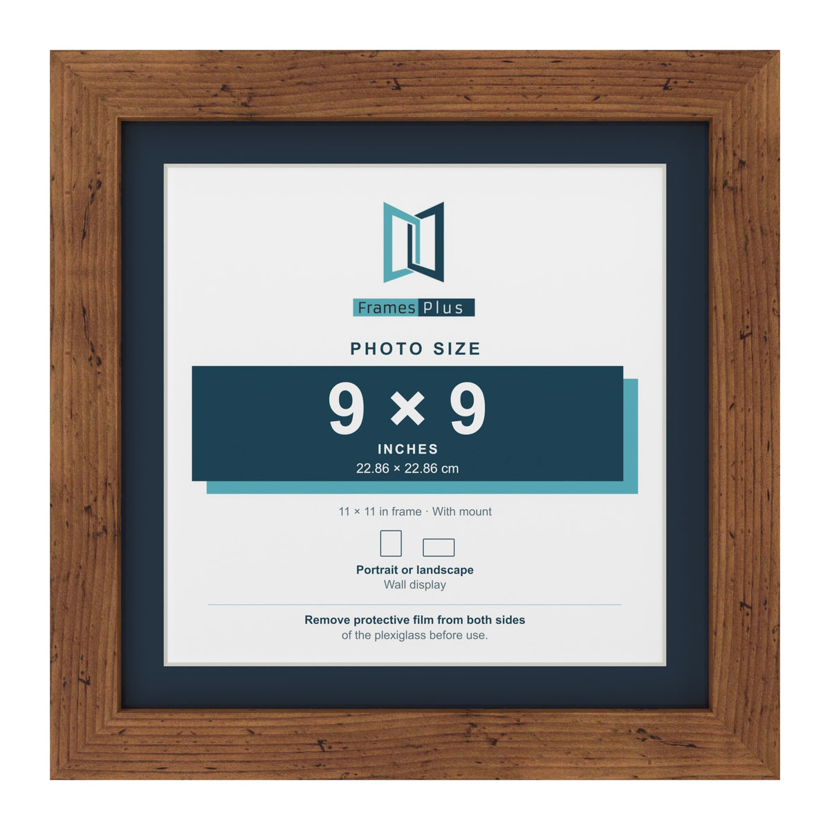 Rustic 11 x 11 inch picture frame with a Pacific Blue mount for a 9 x 9 inch photo