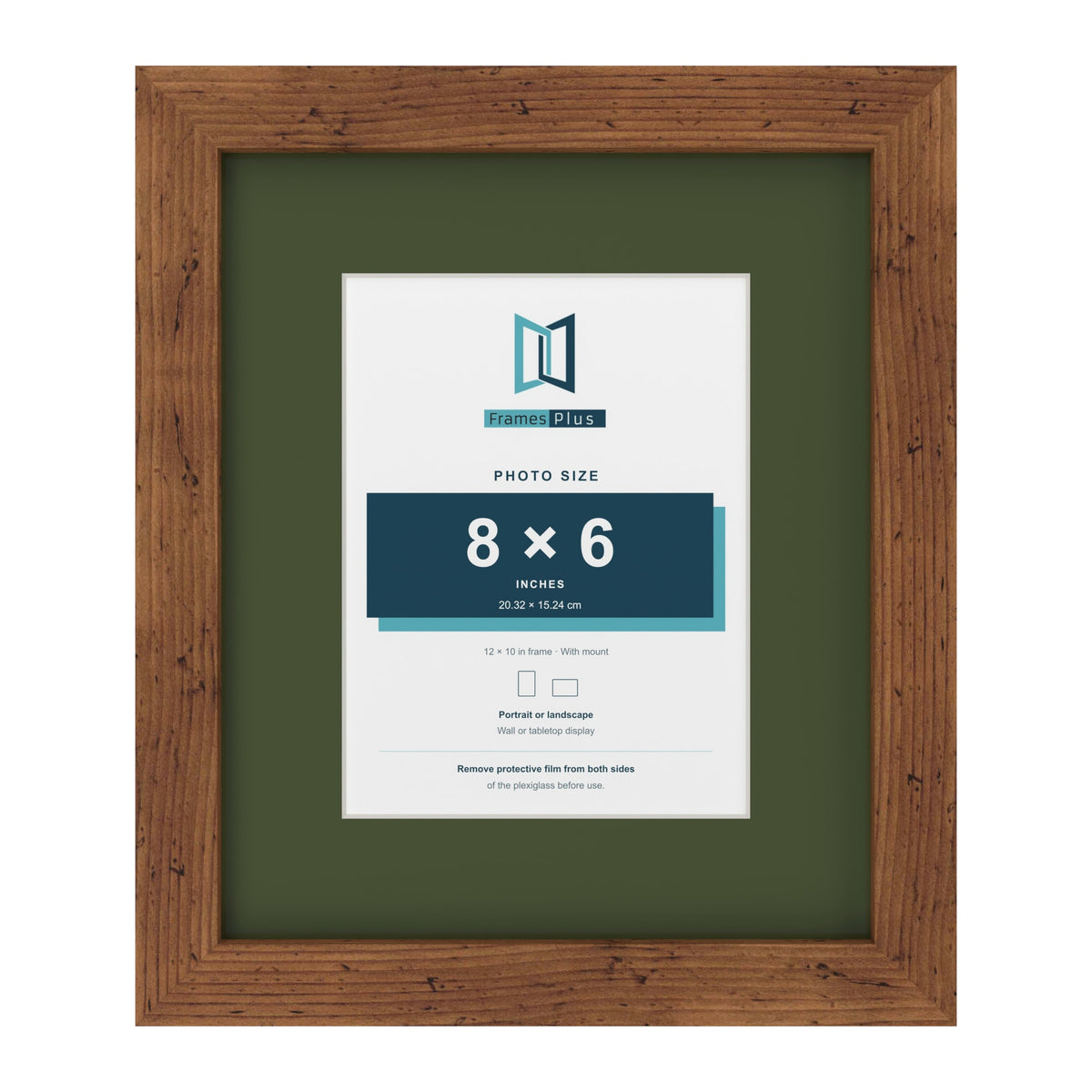 Rustic 12 x 10 inch picture frame with a green mount for an 8 x 6 inch photo