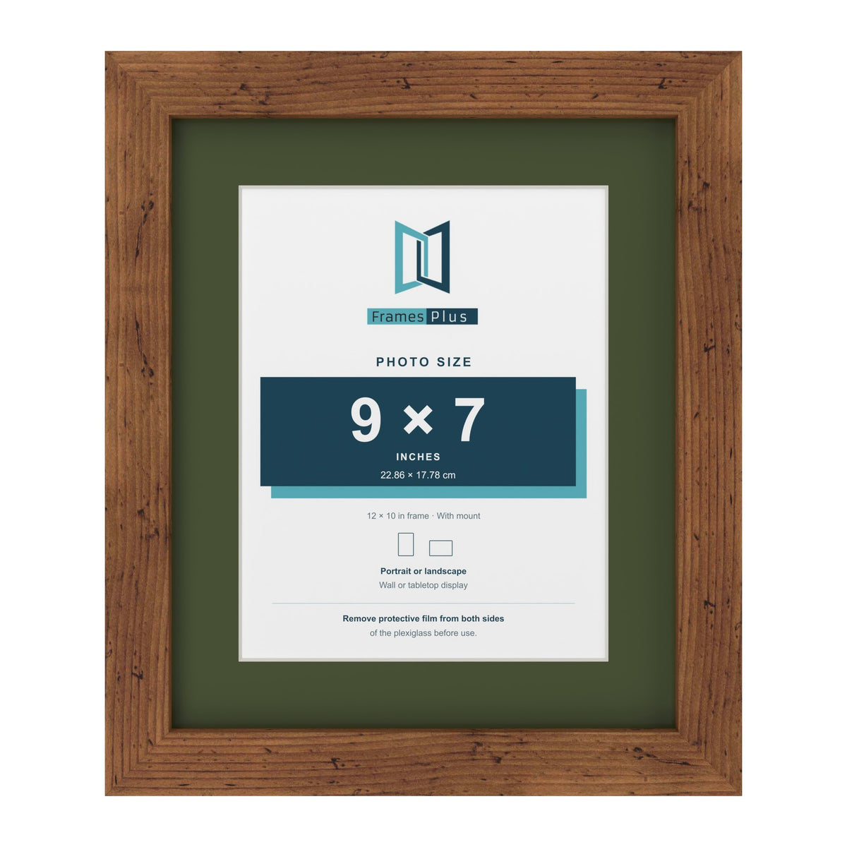Rustic 12 x 10 inch picture frame with a green mount for a 9 x 7 inch photo