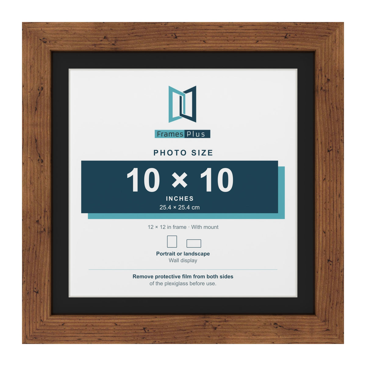 Rustic 12 x 12 inch picture frame with a black mount for a 10 x 10 inch photo