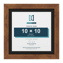 Rustic 12 x 12 inch picture frame with a black mount for a 10 x 10 inch photo