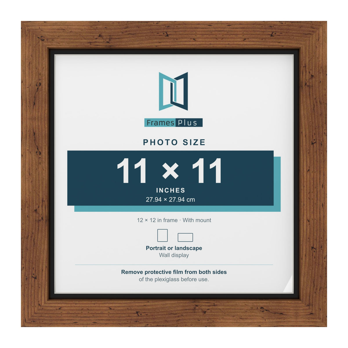 Rustic 12 x 12 inch picture frame with a black mount for an 11 x 11 inch photo