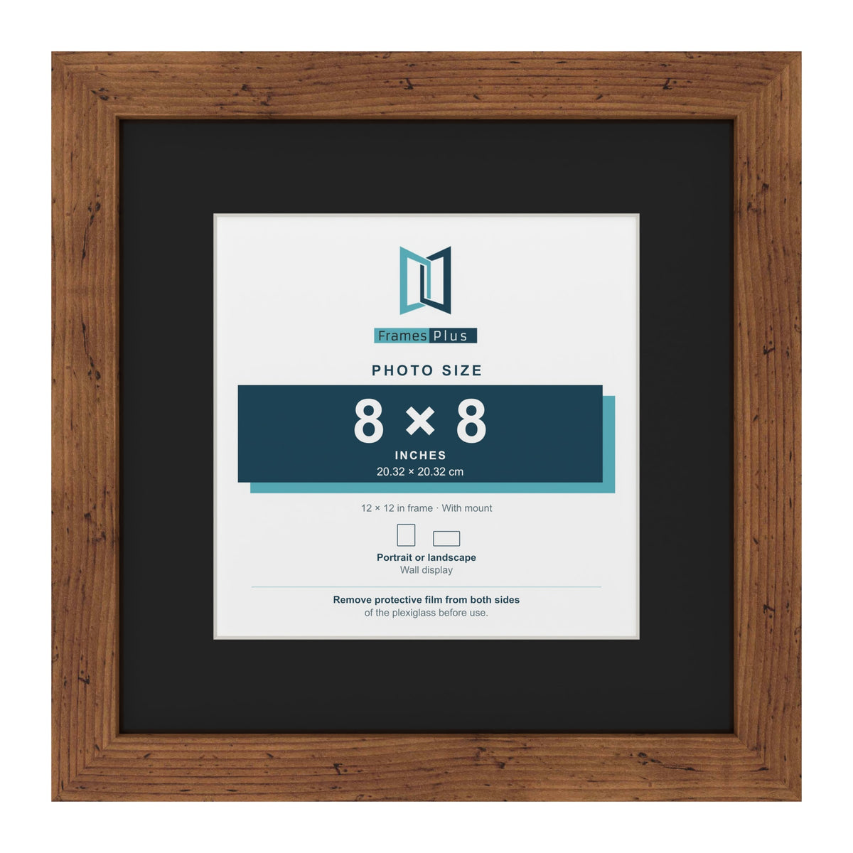 Rustic 12 x 12 inch picture frame with a black mount for an 8 x 8 inch photo