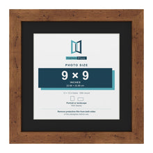 Rustic 12 x 12 inch picture frame with a black mount for a 9 x 9 inch photo