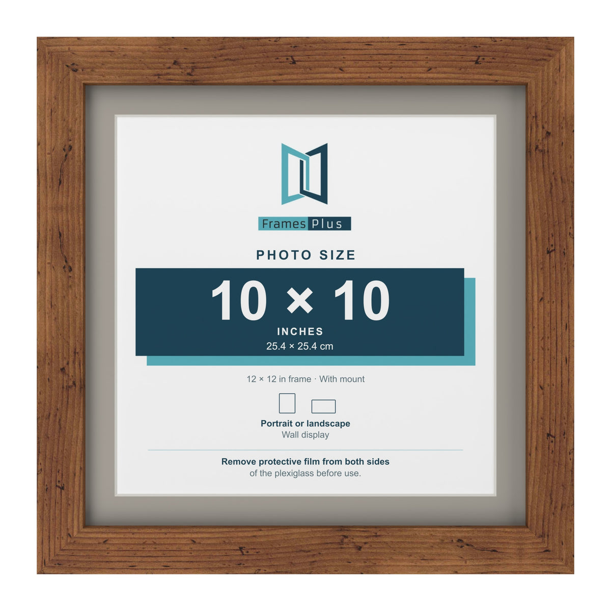 Rustic 12 x 12 inch picture frame with a Dawn Grey mount for a 10 x 10 inch photo