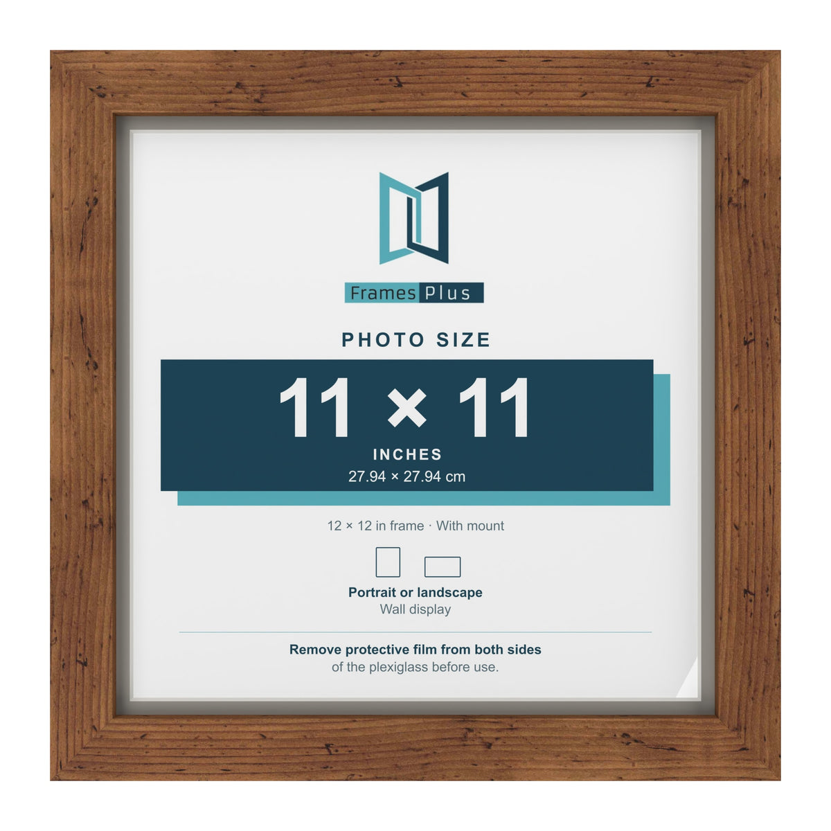 Rustic 12 x 12 inch picture frame with a Dawn Grey mount for an 11 x 11 inch photo