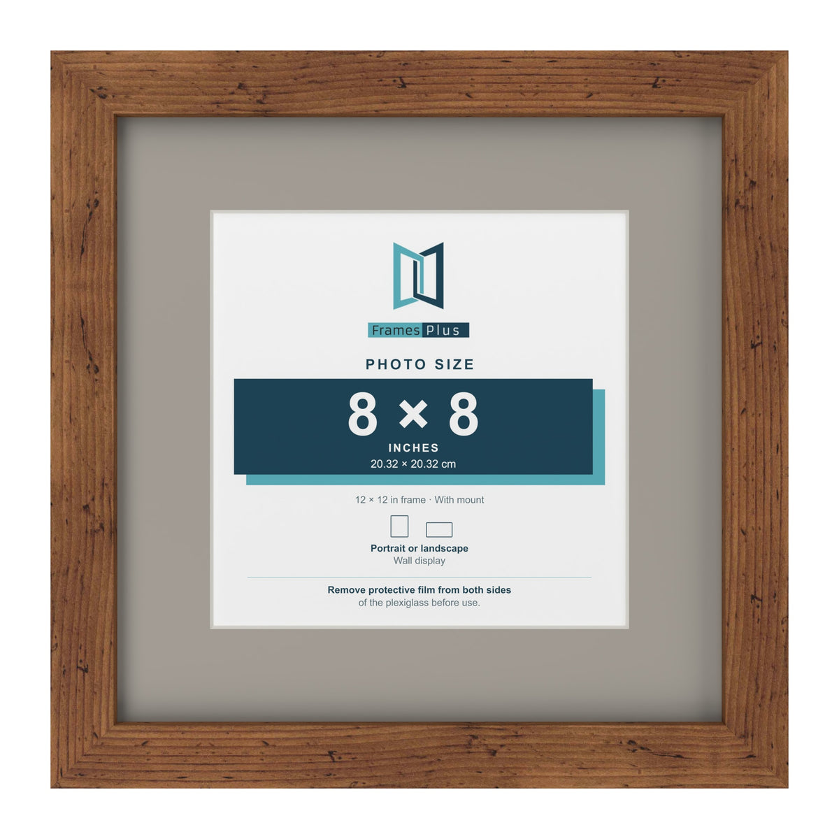 Rustic 12 x 12 inch picture frame with a Dawn Grey mount for an 8 x 8 inch photo