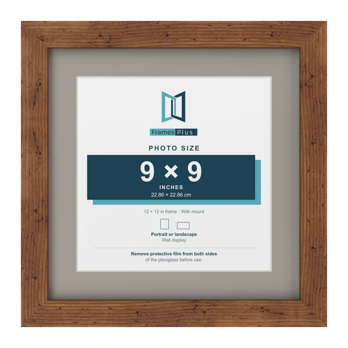 Rustic 12 x 12 inch picture frame with a Dawn Grey mount for a 9 x 9 inch photo
