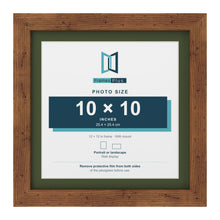 Rustic 12 x 12 inch picture frame with a green mount for a 10 x 10 inch photo
