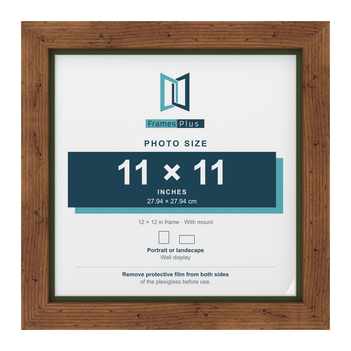 Rustic 12 x 12 inch picture frame with a green mount for an 11 x 11 inch photo