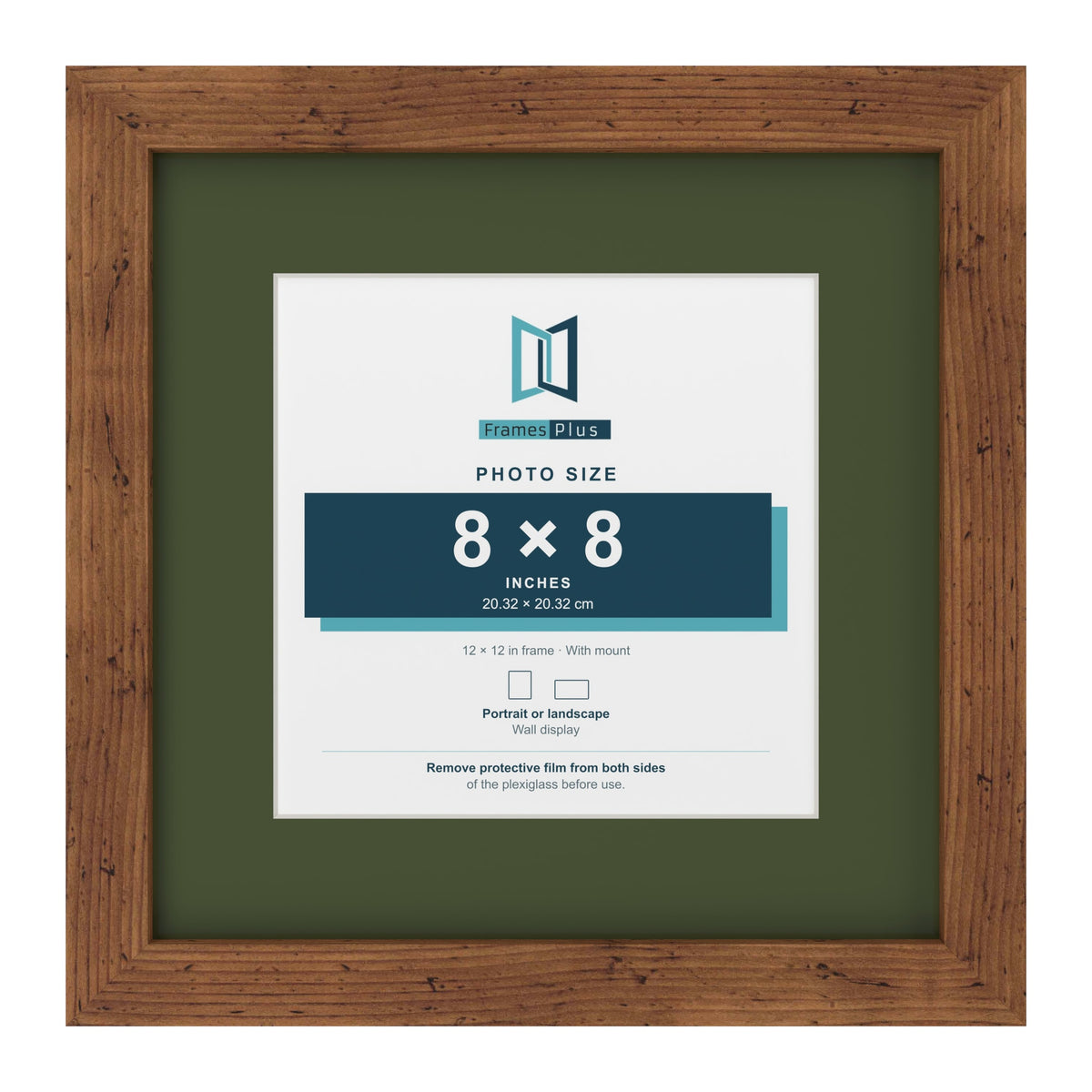 Rustic 12 x 12 inch picture frame with a green mount for an 8 x 8 inch photo