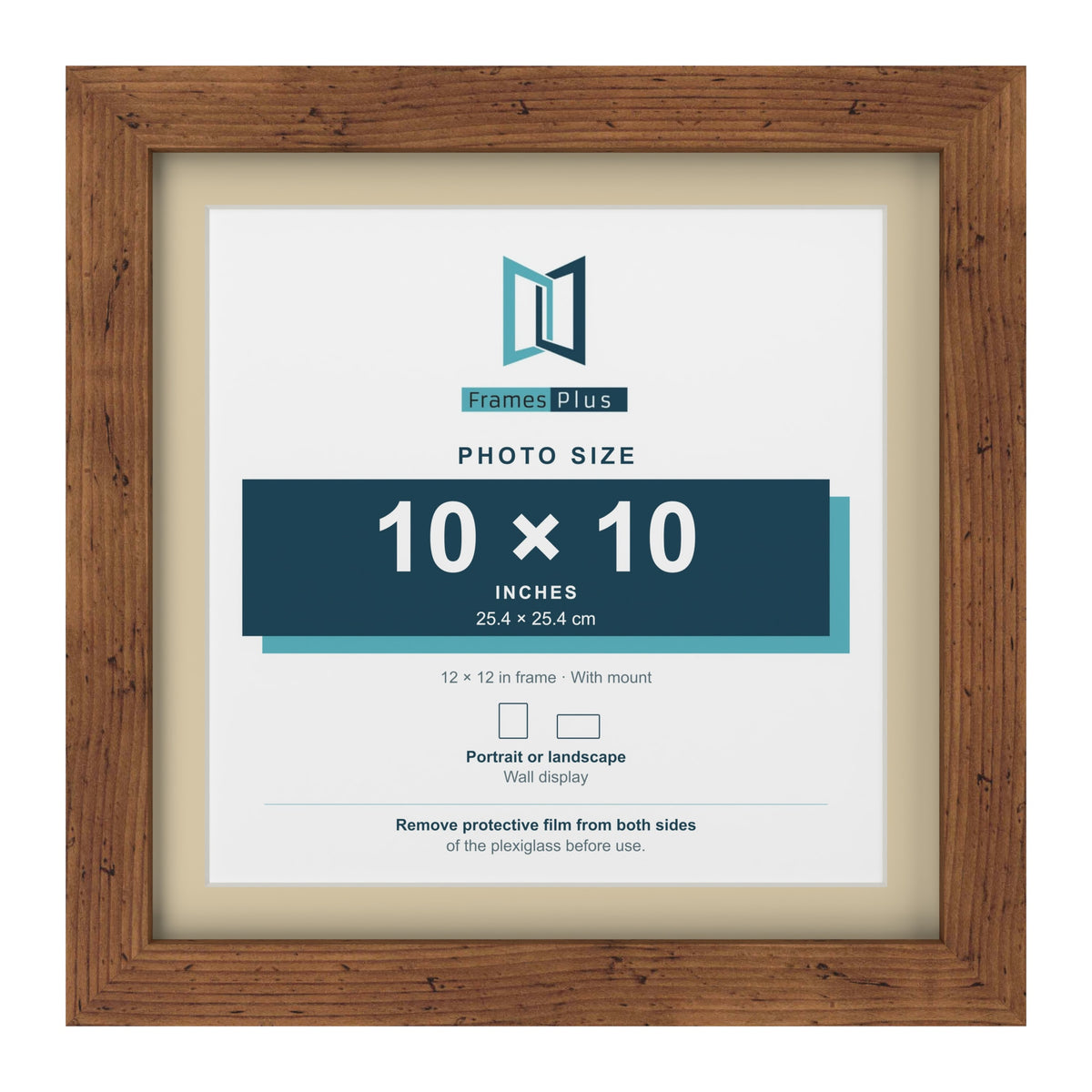 Rustic 12 x 12 inch picture frame with an ivory mount for a 10 x 10 inch photo