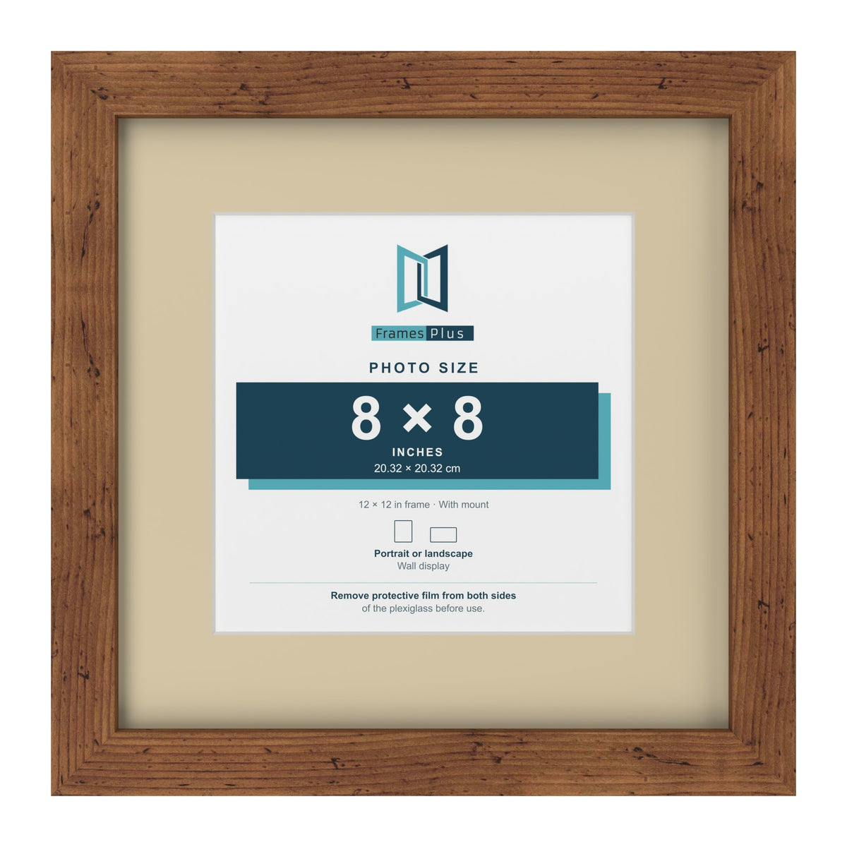 Rustic 12 x 12 inch picture frame with an ivory mount for an 8 x 8 inch photo
