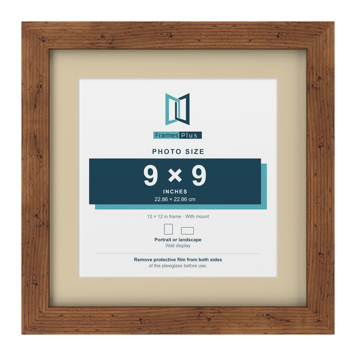 Rustic 12 x 12 inch picture frame with an ivory mount for a 9 x 9 inch photo