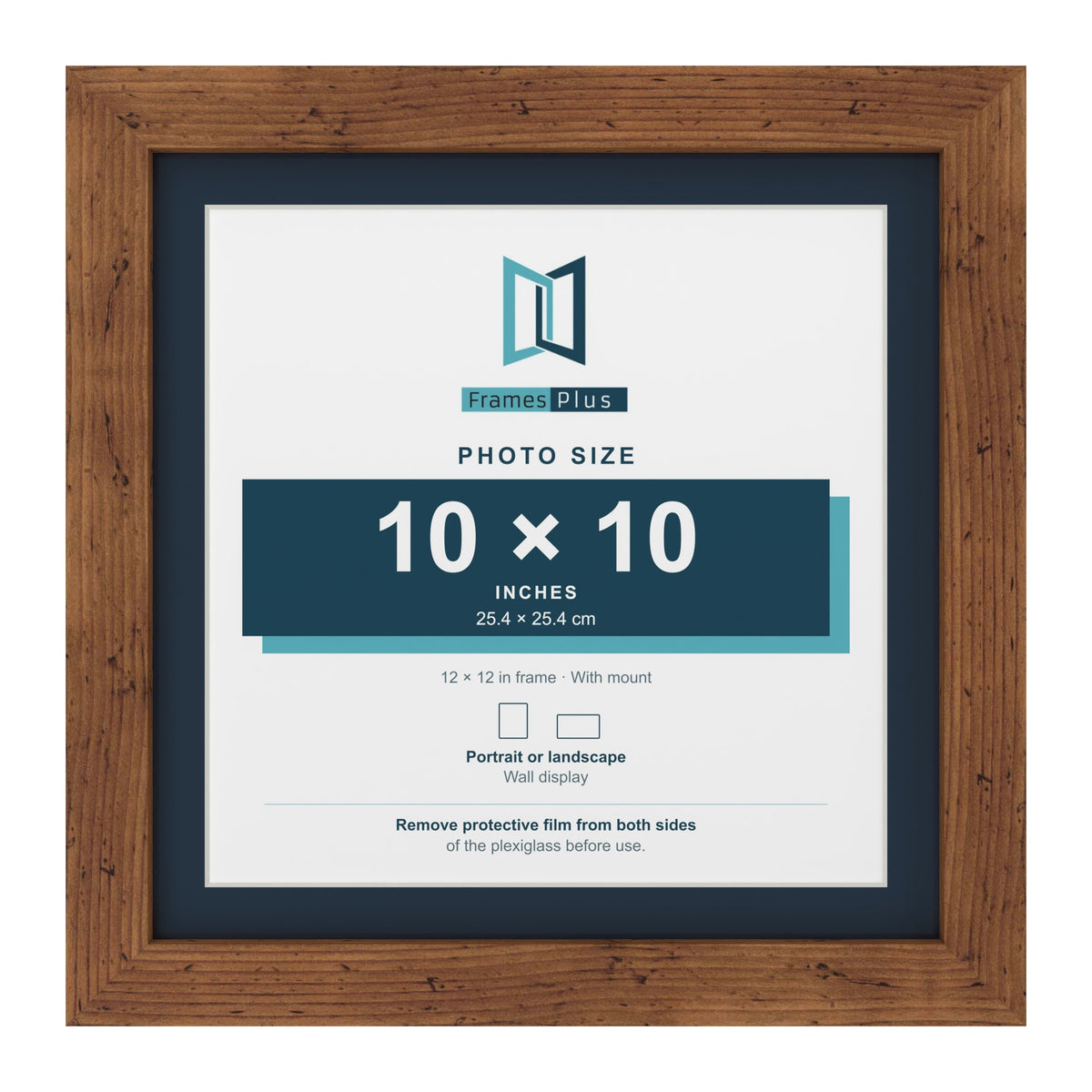 Rustic 12 x 12 inch picture frame with a Pacific Blue mount for a 10 x 10 inch photo
