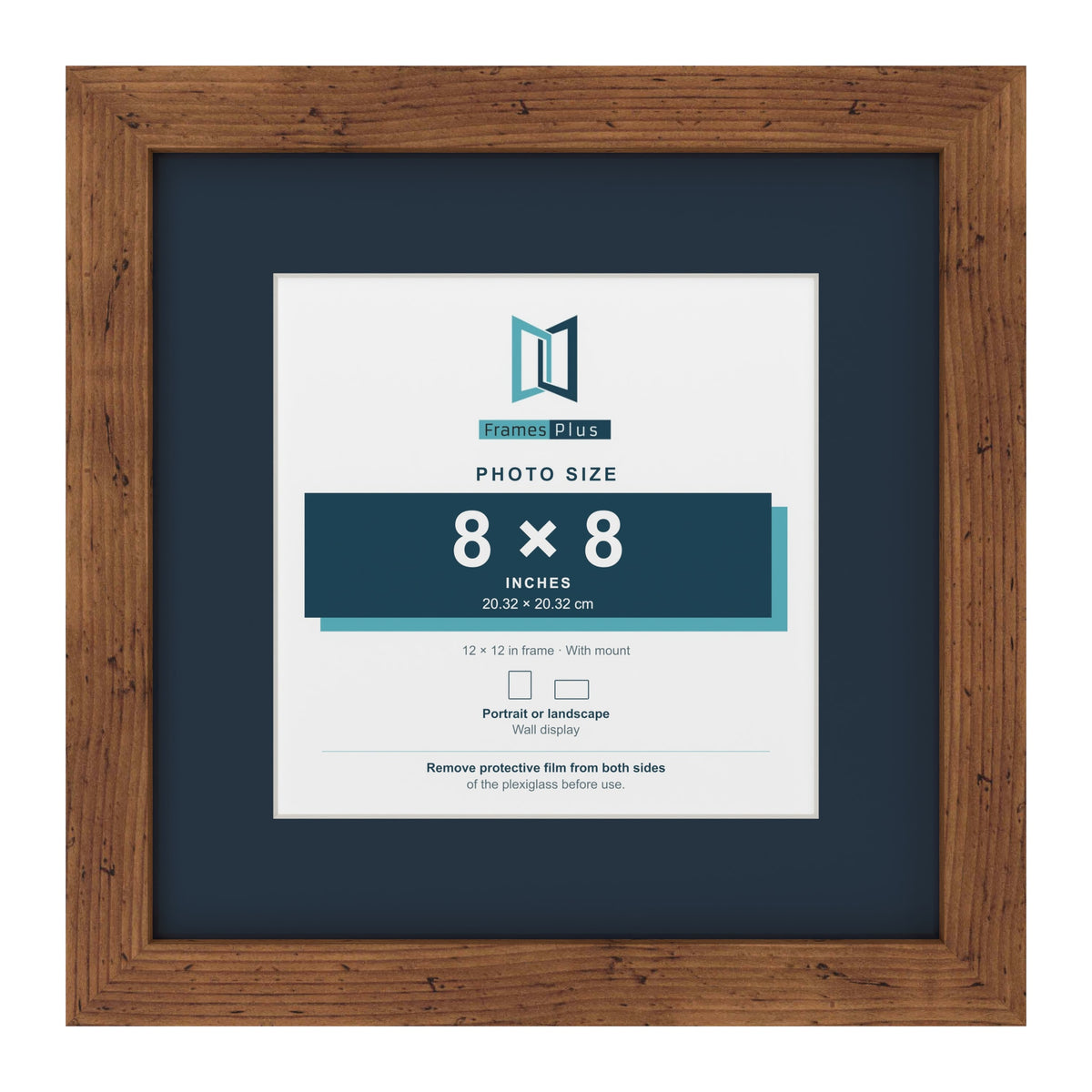 Rustic 12 x 12 inch picture frame with a Pacific Blue mount for an 8 x 8 inch photo