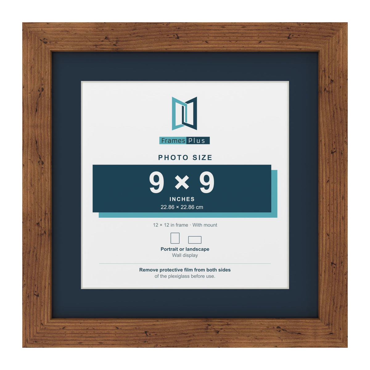 Rustic 12 x 12 inch picture frame with a Pacific Blue mount for a 9 x 9 inch photo