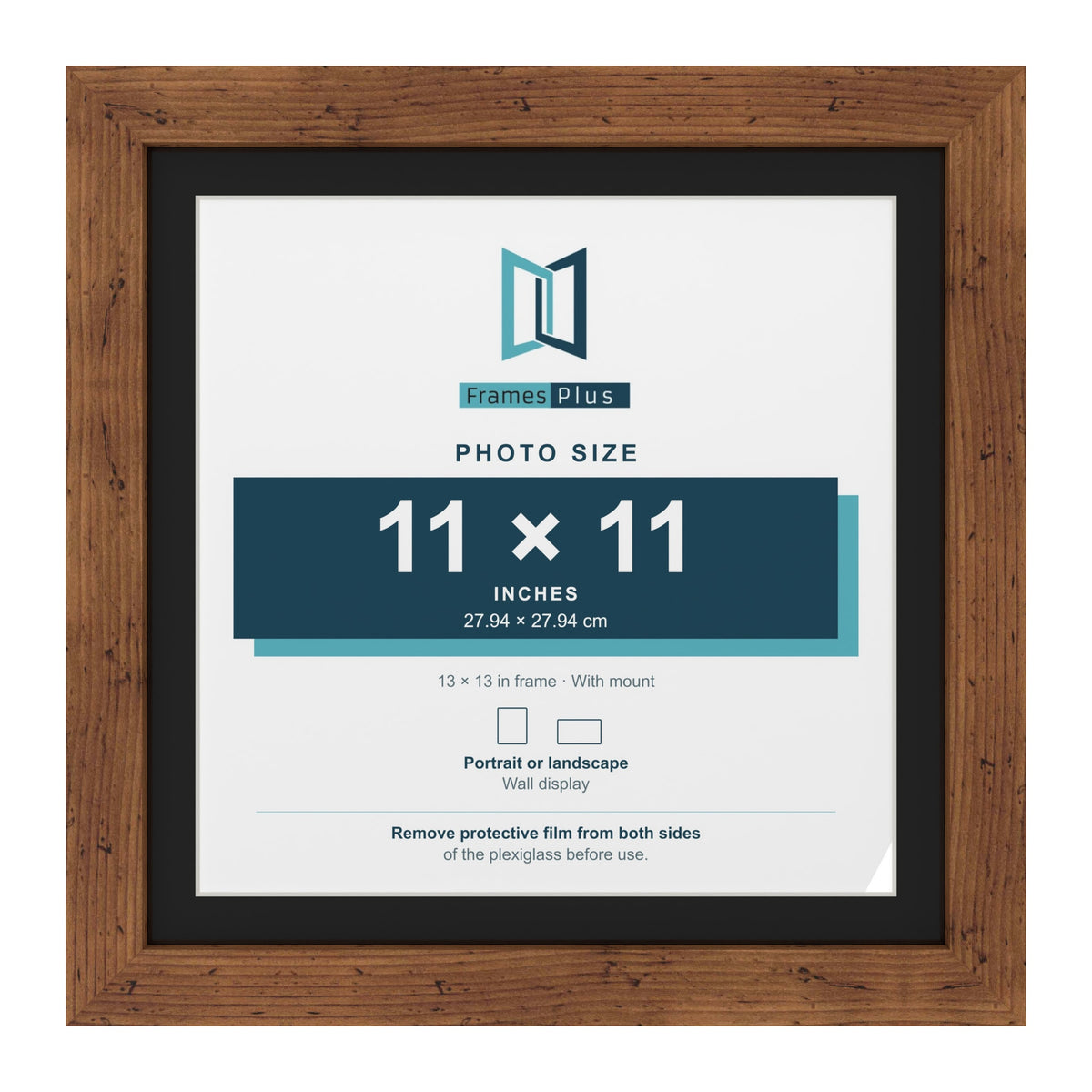 Rustic 13 x 13 inch picture frame with a black mount for an 11 x 11 inch photo