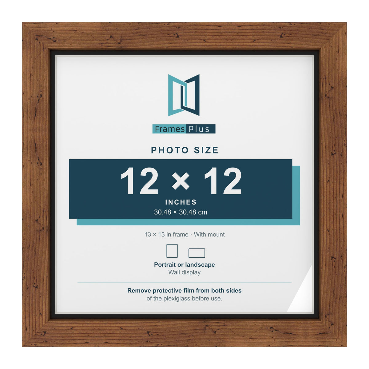 Rustic 13 x 13 inch picture frame with a black mount for a 12 x 12 inch photo
