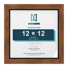 Rustic 13 x 13 inch picture frame with a black mount for a 12 x 12 inch photo