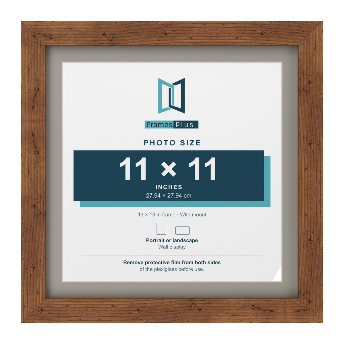 Rustic 13 x 13 inch picture frame with a Dawn Grey mount for an 11 x 11 inch photo