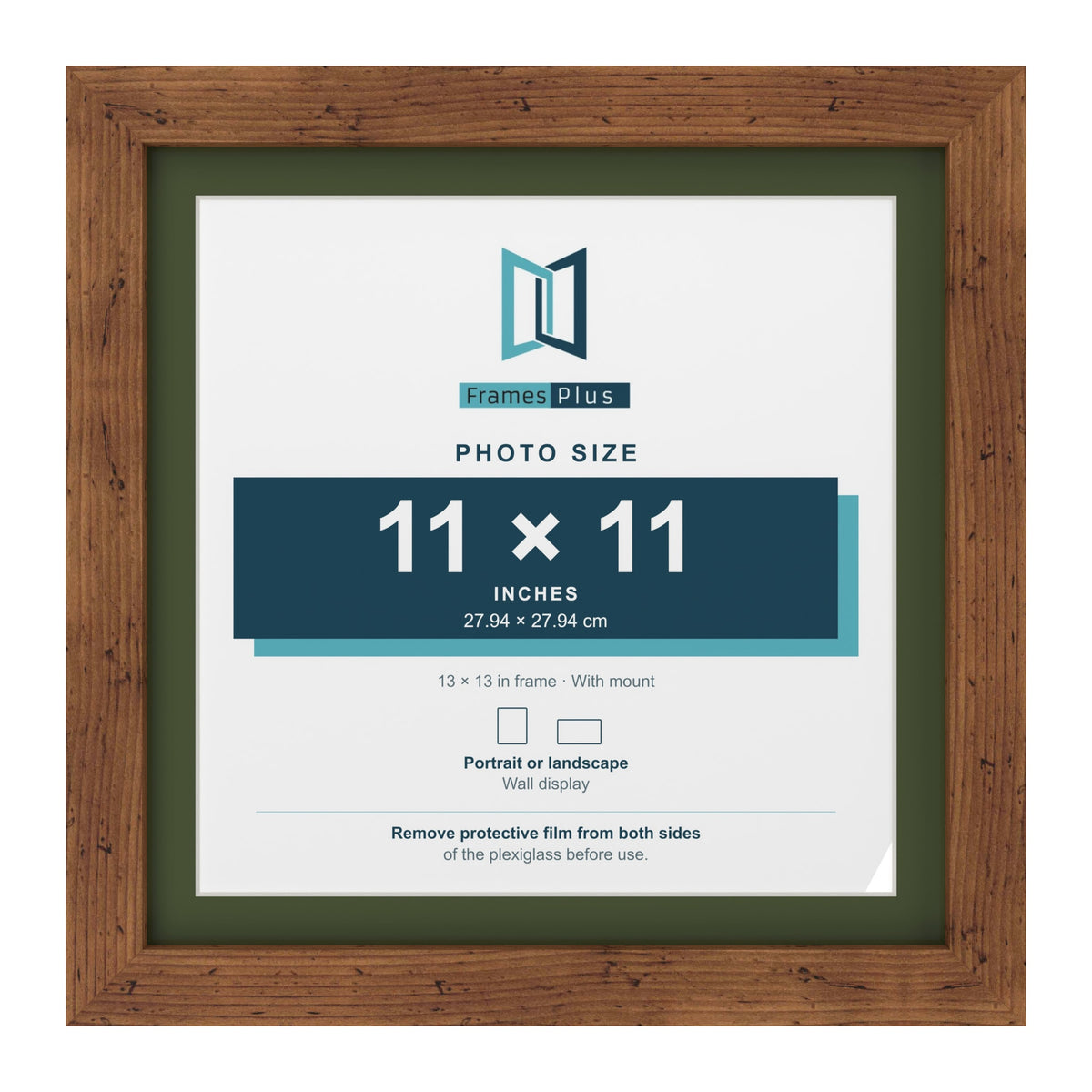 Rustic 13 x 13 inch picture frame with a green mount for an 11 x 11 inch photo