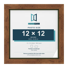 Rustic 13 x 13 inch picture frame with a green mount for a 12 x 12 inch photo