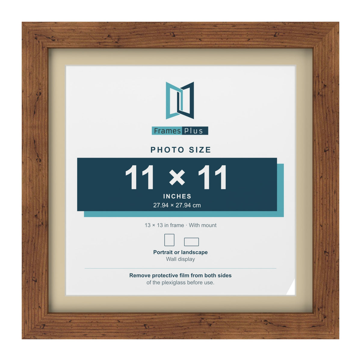 Rustic 13 x 13 inch picture frame with an ivory mount for an 11 x 11 inch photo