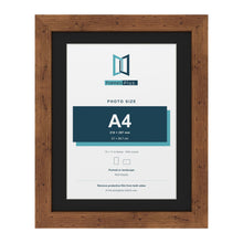 Rustic 14 x 11 inch picture frame with a black mount for an A4 photo