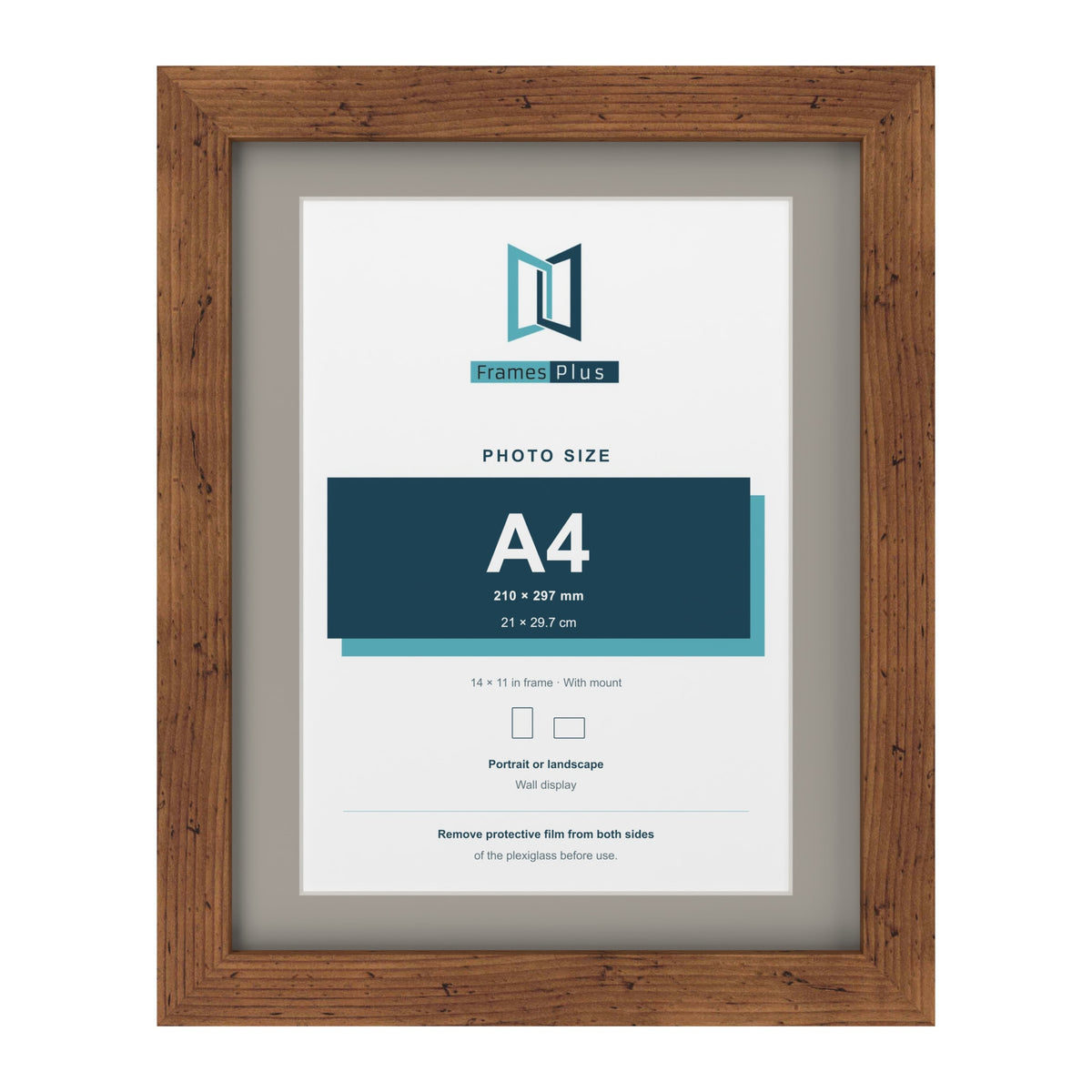 Rustic 14 x 11 inch picture frame with a Dawn Grey mount for an A4 photo