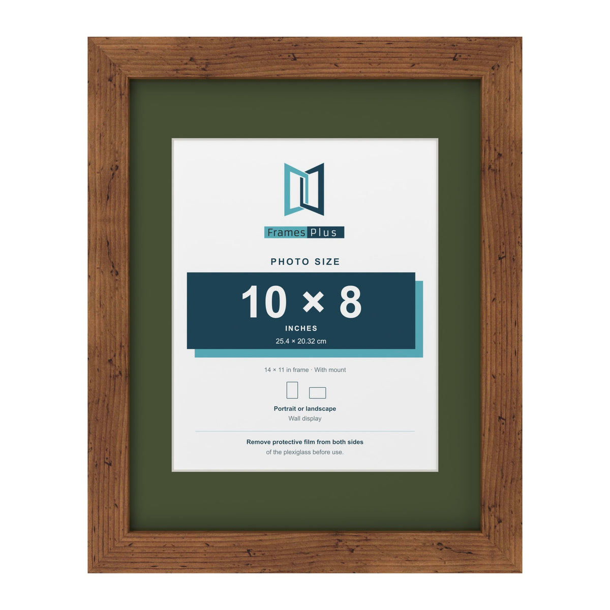 Rustic 14 x 11 inch picture frame with a green mount for a 10 x 8 inch photo