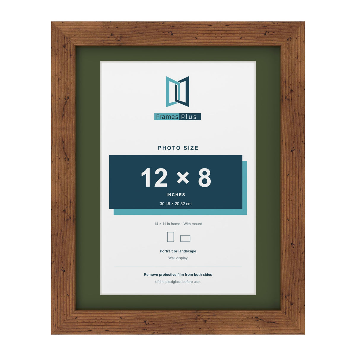Rustic 14 x 11 inch picture frame with a green mount for a 12 x 8 inch photo