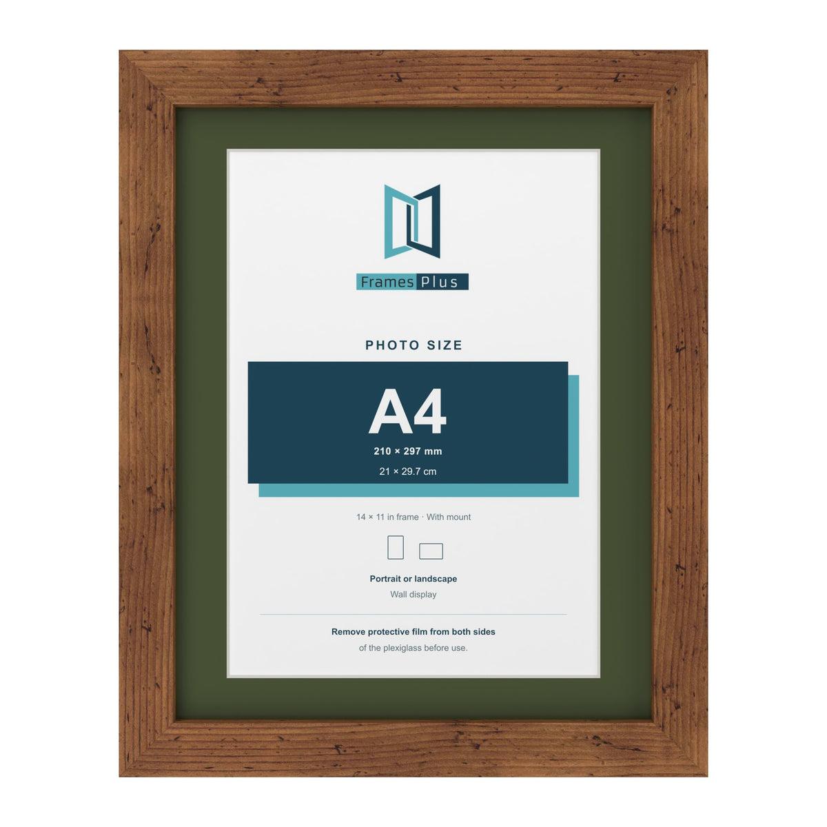 Rustic 14 x 11 inch picture frame with a green mount for an A4 photo