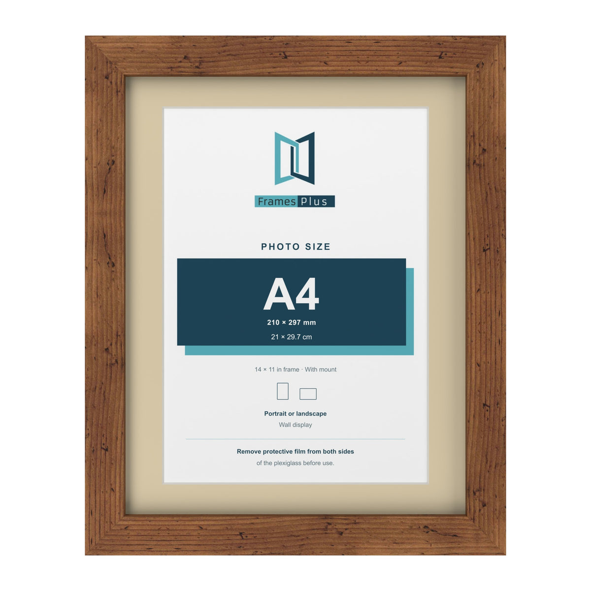 Rustic 14 x 11 inch picture frame with an ivory mount for an A4 photo