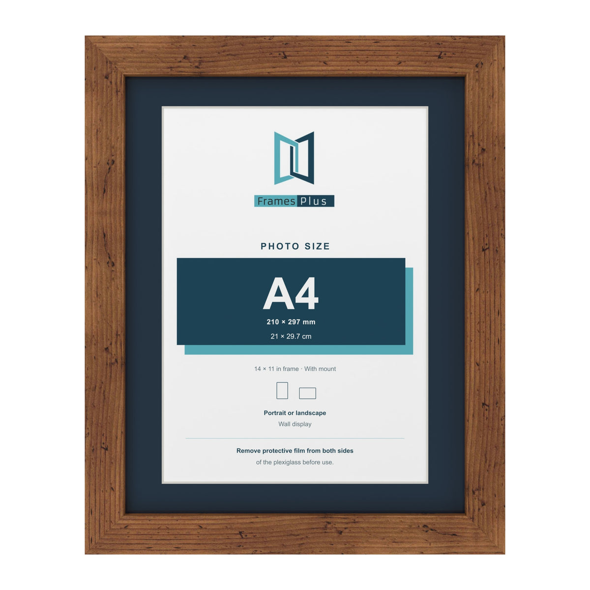 Rustic 14 x 11 inch picture frame with a Pacific Blue mount for an A4 photo
