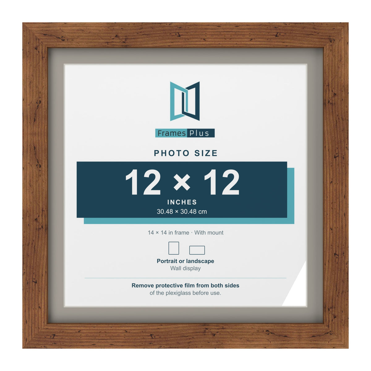 Rustic 14 x 14 inch picture frame with a Dawn Grey mount for a 12 x 12 inch photo
