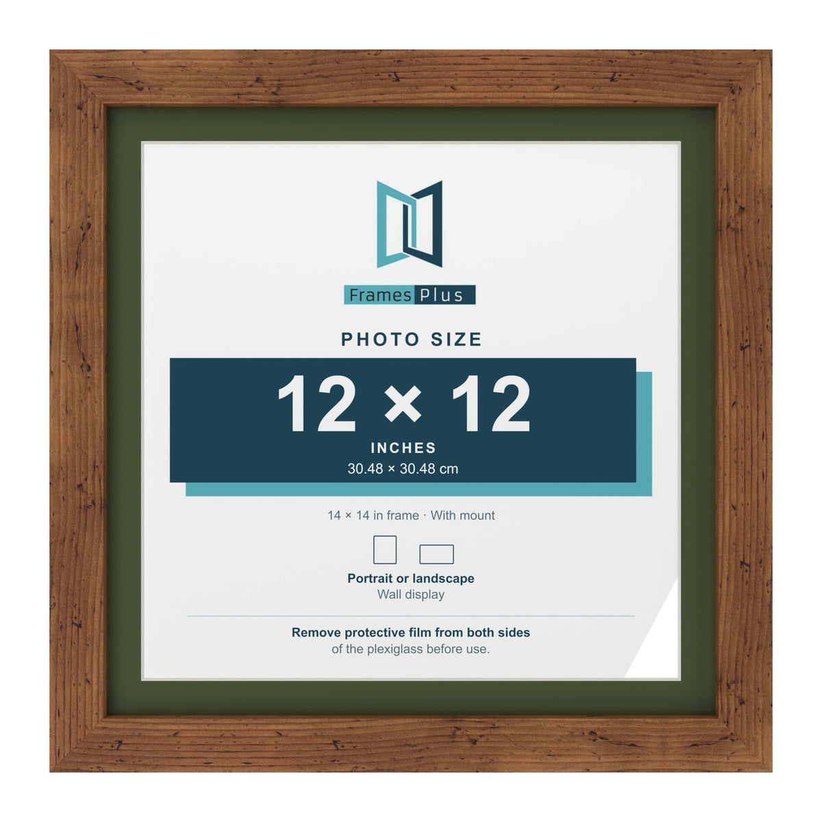 Rustic 14 x 14 inch picture frame with a green mount for a 12 x 12 inch photo