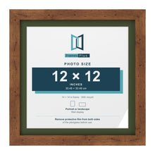 Rustic 14 x 14 inch picture frame with a green mount for a 12 x 12 inch photo